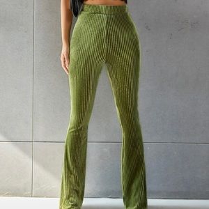 Size XS green velvet flare pants